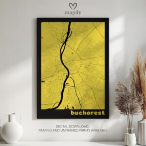 Personalised wall decor print Bucharest Map, crafted with thoughtful design