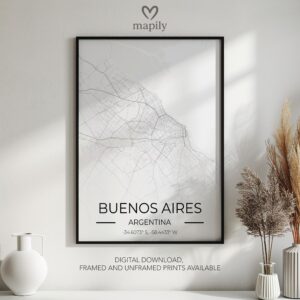 Tasteful art piece Buenos Aires Map, created to celebrate location and memory