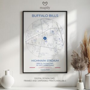 Clean and bold design showcasing Buffalo Bills Stadium Map, ideal for a gallery wall