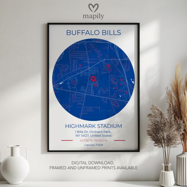 Clean layout print featuring Buffalo Bills Stadium Map, ideal for modern living spaces