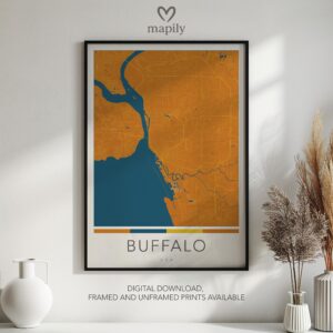 Modern wall art design featuring Buffalo Map, created with clean lines and style