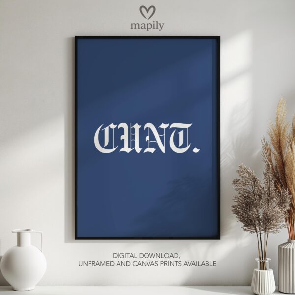 Stylish monochrome framed print with a clean and modern aesthetic Cunt, perfect for contemporary decor