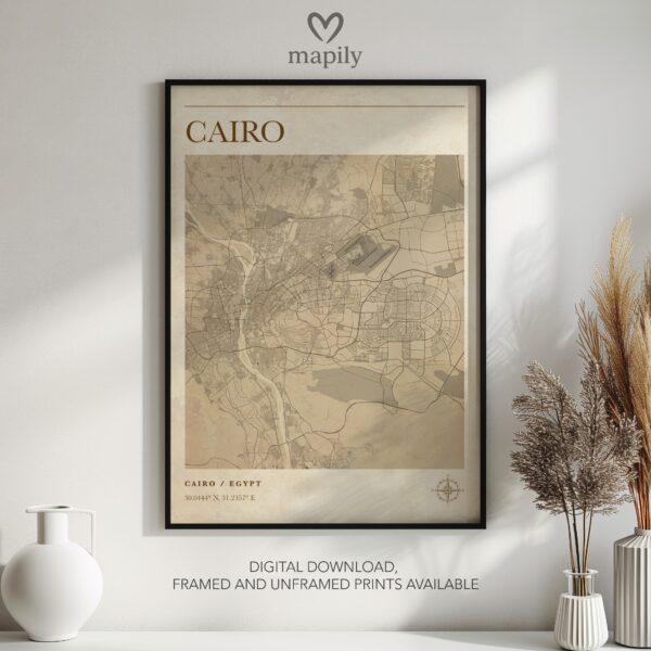 Timeless print of Cairo Map, crafted for those who appreciate subtle details