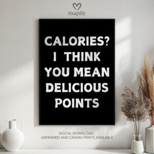 Minimalist framed art print with a clean and sophisticated design Calories I Think You Mean Delicious Points, blending seamlessly into any space