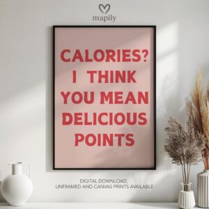 Contemporary typography print with a bold and eye-catching design Calories I Think You Mean Delicious Points Gift Idea, framed for a sleek aesthetic