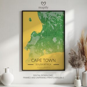 Minimalist map-inspired artwork Cape Town Map, ideal for a thoughtful interior touch