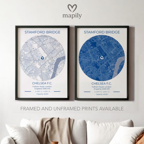 Contemporary print featuring Chelsea Stadium Map, designed for stylish living spaces