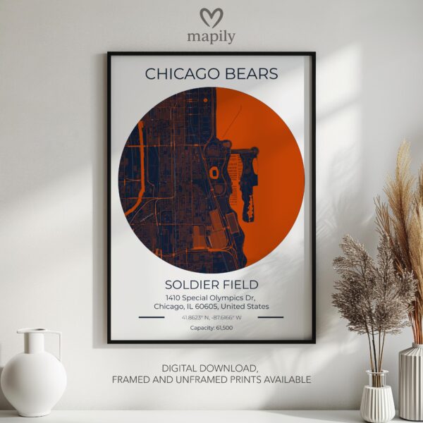 Timeless print of Chicago Bears Stadium Map, crafted for those who appreciate subtle details