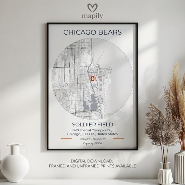 Tasteful and modern wall artwork Chicago Bears Stadium Map, suited for any room