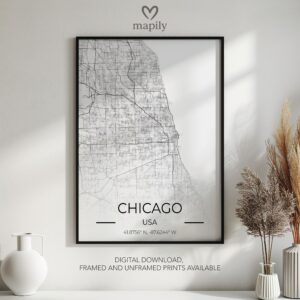 Stylish wall print highlighting Chicago Map, crafted for timeless interiors