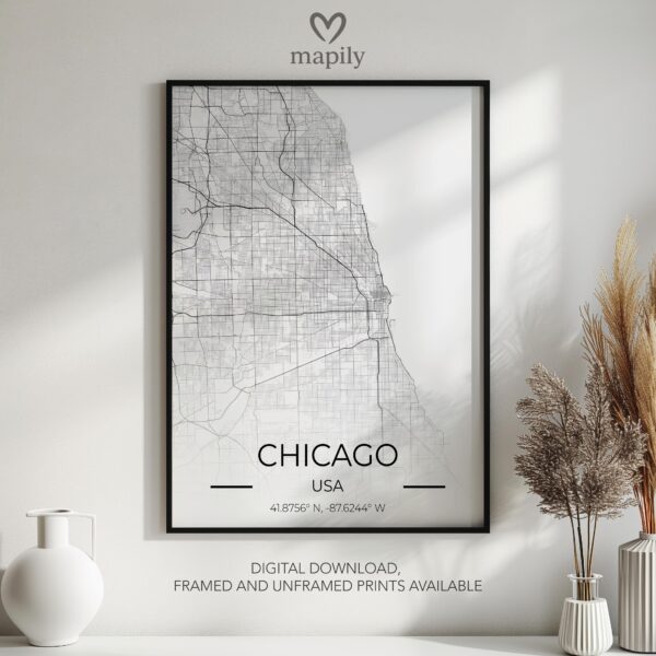 Stylish wall print highlighting Chicago Map, crafted for timeless interiors