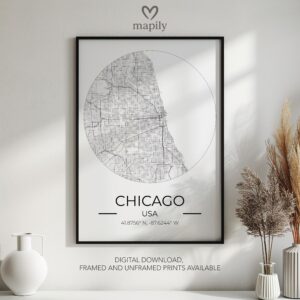 Striking graphic representation of Chicago Map, designed to complement modern decor