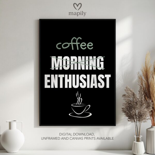 Modern framed wall art piece featuring a simple yet elegant design Coffee Enthusiast, suited for any interior style