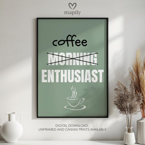 Minimalist black framed wall art print featuring bold typography and a stylish design Coffee Enthusiast