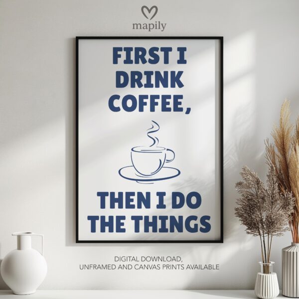 Understated modern quote design Coffee First, blending bold type with clean simplicity