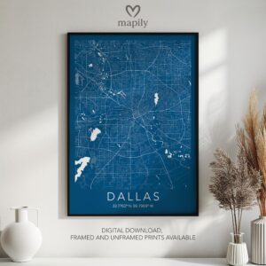 Meaningful location art Dallas Map, brought to life in a modern style