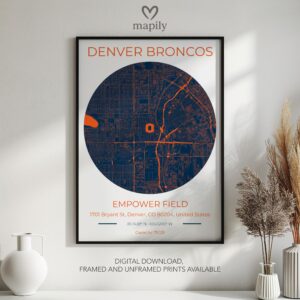 Sleek and refined wall piece of Denver Broncos Stadium Map, adding meaning to your space