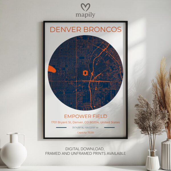 Sleek and refined wall piece of Denver Broncos Stadium Map, adding meaning to your space