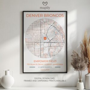 Personalised wall decor print Denver Broncos Stadium Map, crafted with thoughtful design