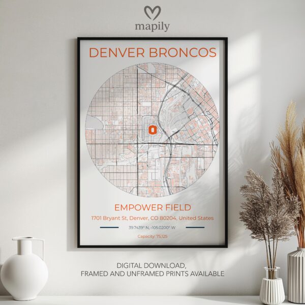 Personalised wall decor print Denver Broncos Stadium Map, crafted with thoughtful design