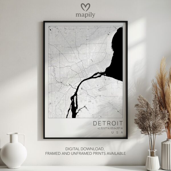 Personalised wall decor print Detroit Map, crafted with thoughtful design