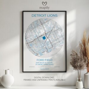 Minimal layout wall art Detroit Lions Stadium Map, bringing personality and structure to your wall