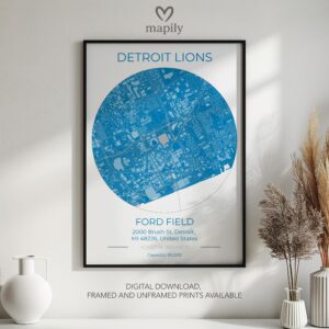 Minimalist map-inspired artwork Detroit Lions Stadium Map, ideal for a thoughtful interior touch