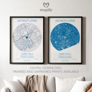 Modern wall art design featuring Detroit Lions Stadium Map, created with clean lines and style