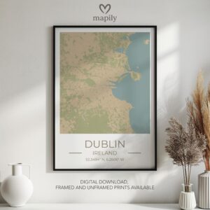 Framed and refined artwork of Dublin Map, designed for stylish interiors