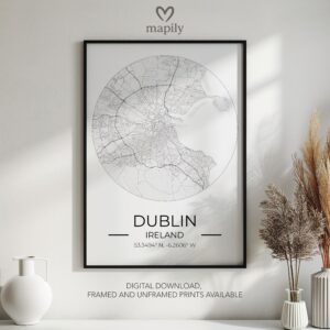 Refined and minimalist wall art of Dublin Map, suitable for every design taste