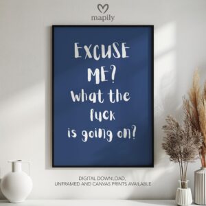 Stylish monochrome framed print with a clean and modern aesthetic Excuse Me, What The Fuck Is Going On, perfect for contemporary decor