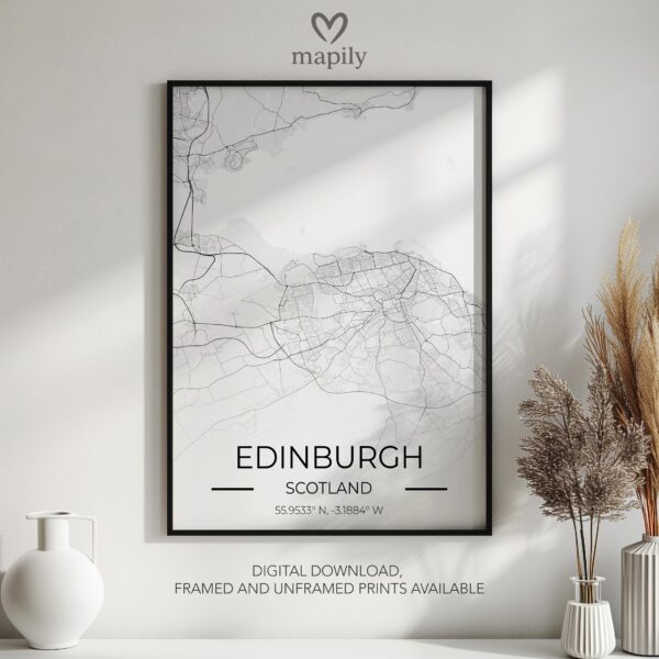 Personalised wall decor print Edinburgh Map, crafted with thoughtful design