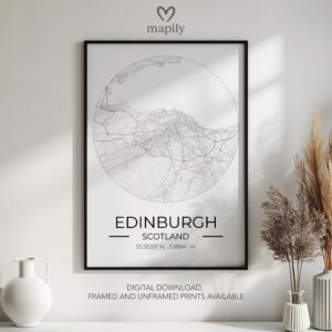 Modern wall art design featuring Edinburgh Map, created with clean lines and style