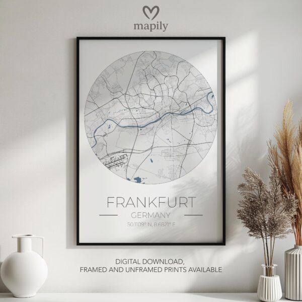 Elegant framed artwork showcasing Frankfurt Map, perfect for a statement wall