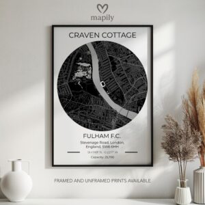 Statement wall art featuring Fulham Stadium Map, with a minimalist and personal touch