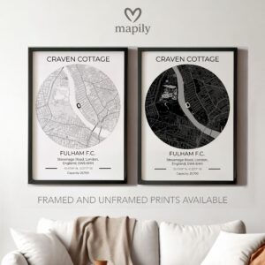 Striking graphic representation of Fulham Stadium Map, designed to complement modern decor