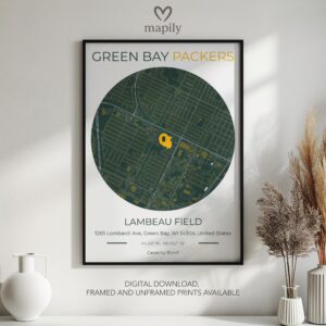 Framed modern design print Green Bay Packers Stadium Map, created with visual clarity and purpose
