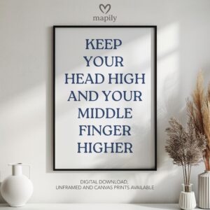 Stylish monochrome framed print with a clean and modern aesthetic Middle Finger Higher, perfect for contemporary decor