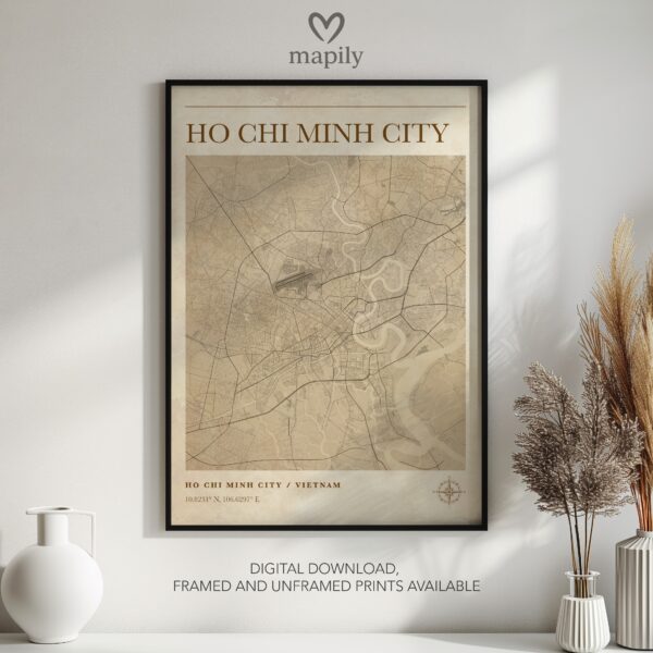 Elegant framed artwork showcasing Ho Chi Minh City Map, perfect for a statement wall