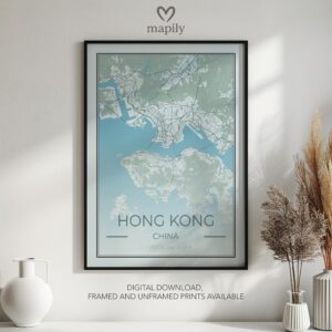 Design-forward art print showcasing Hong Kong Map, perfect for home or workspace