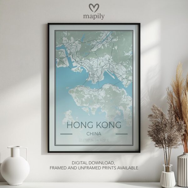 Design-forward art print showcasing Hong Kong Map, perfect for home or workspace