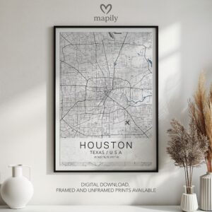 Designer wall art showcasing Houston Map, adding elegance to your surroundings