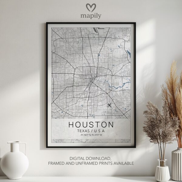 Designer wall art showcasing Houston Map, adding elegance to your surroundings