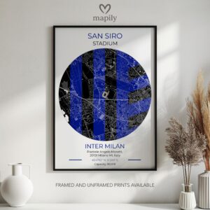 Refined and minimalist wall art of Inter Milan Stadium Map, suitable for every design taste
