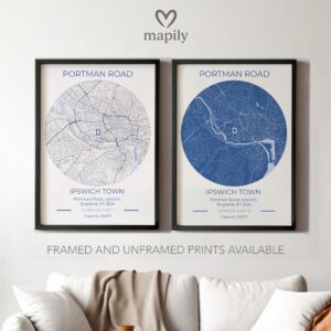 Modern wall art design featuring Ipswich Town Stadium Map, created with clean lines and style