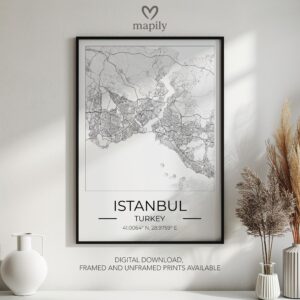 Framed modern design print Istanbul Map, created with visual clarity and purpose