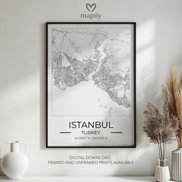 Framed modern design print Istanbul Map, created with visual clarity and purpose