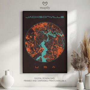 Decorative wall piece featuring Jacksonville Map, created to blend with modern settings
