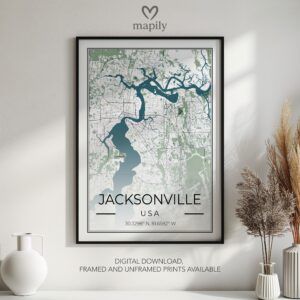 Custom-designed art print Jacksonville Map, capturing a meaningful place or moment