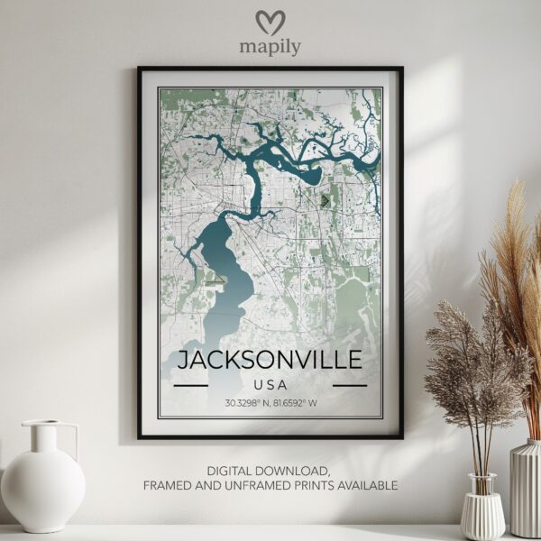 Custom-designed art print Jacksonville Map, capturing a meaningful place or moment